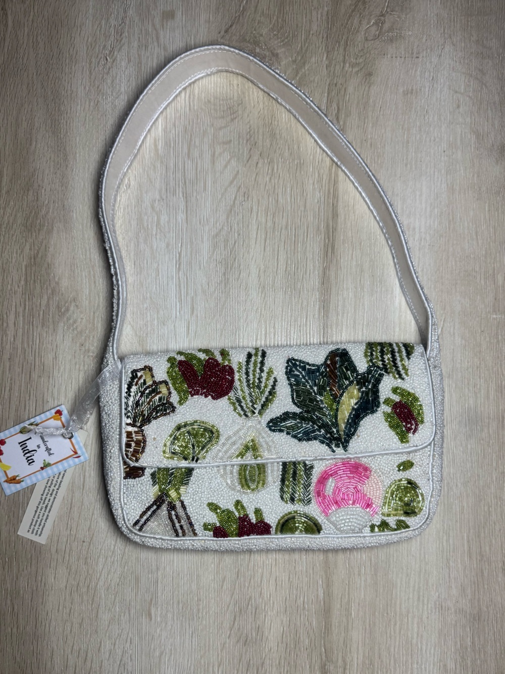 Handcrafted In India Beaded Vegetable Shoulder Bag NWT